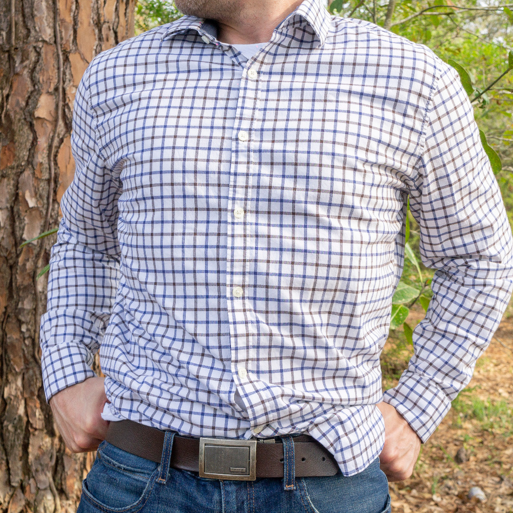 Penguin SLIM Casual Button Down Shirt (blue/brown)